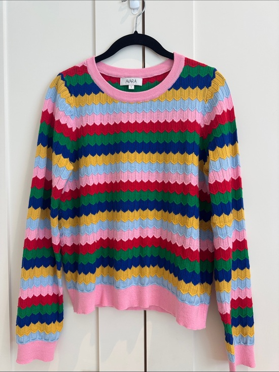 Avara Sweaters - Avara Multicolor Striped Scoop-Neck Sweater — Pink Trim
